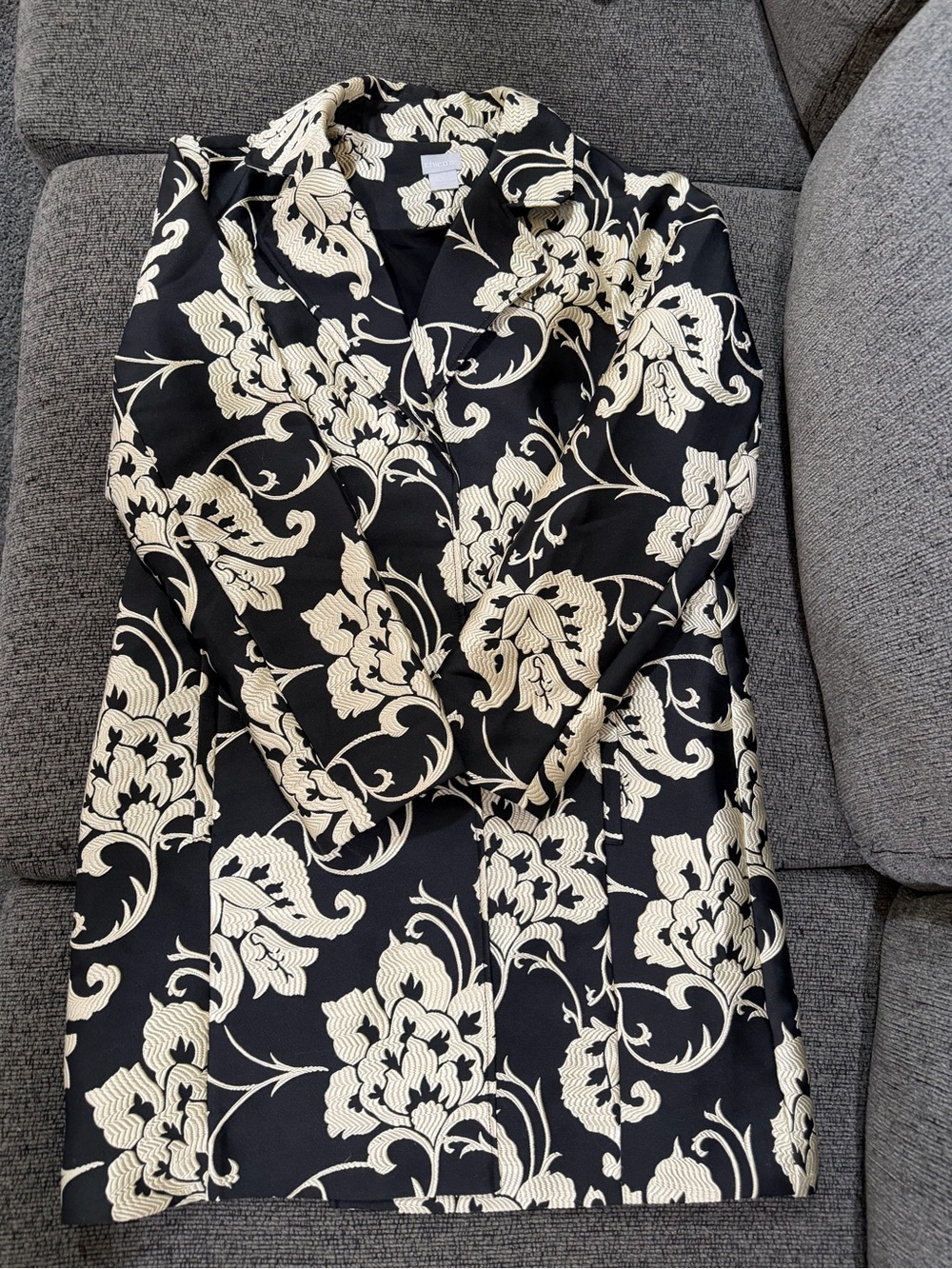Chico's Black Blazer with Cream Floral Jacquard